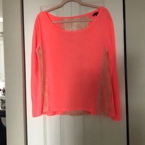 Neon Pink Lace Backed Long Sleeve Shirt